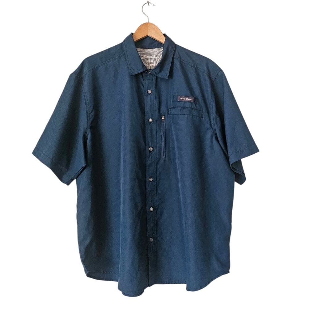 Eddie Bauer Men's Short Sleeve Tech Mesh Fishing Shirt, Teal Blue Size XXL